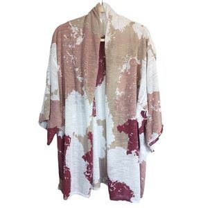 Marla Wynne Semi-Sheer Knit Open Front Abstract Patterned Kimono Cardigan 1X